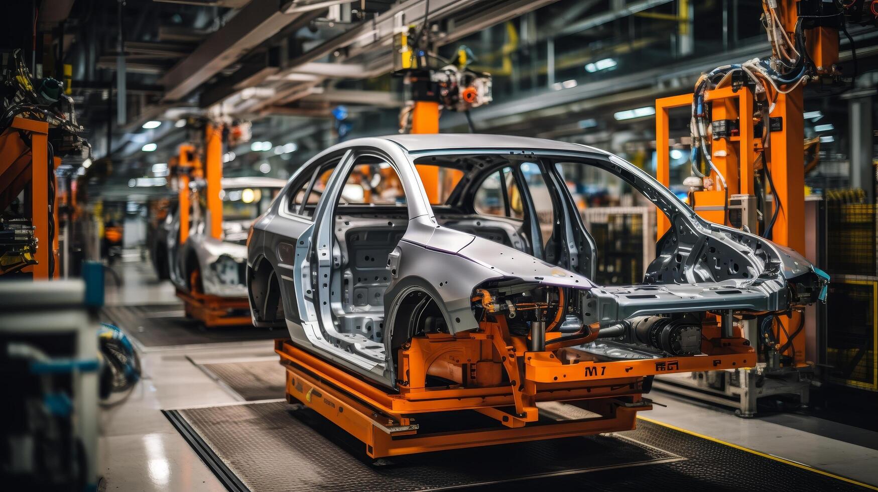 Car manufacturing assembly line in modern factory photo
