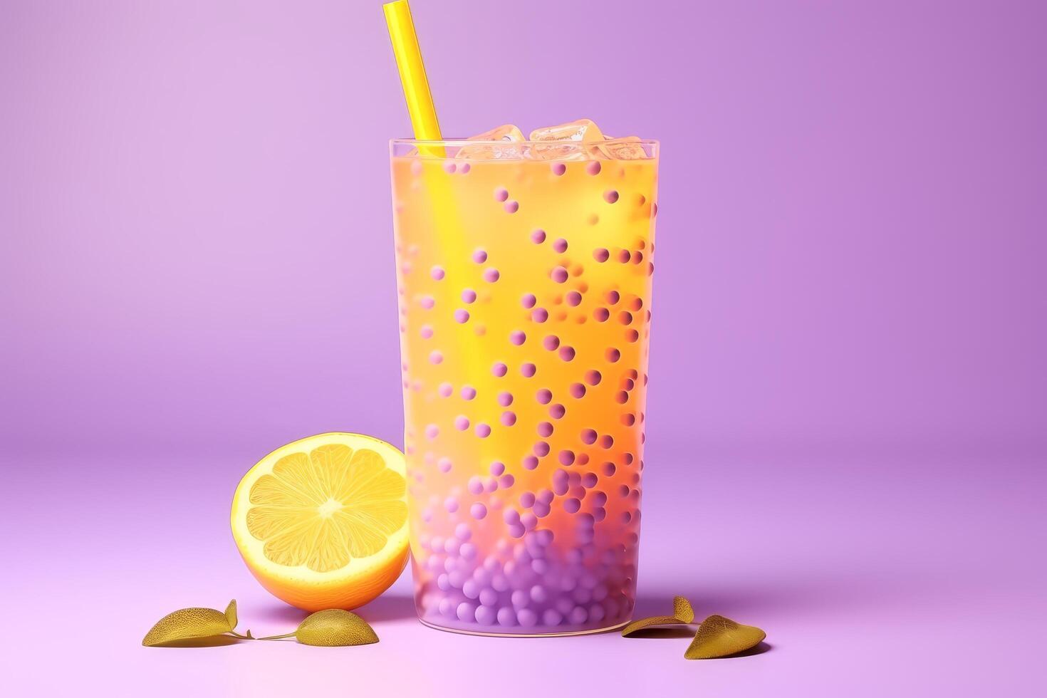 Refreshing bubbly lemonade drink with lemon slice photo