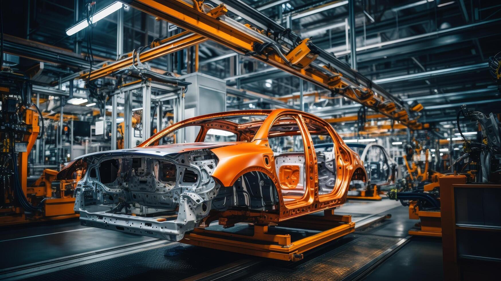 modern car manufacturing assembly line with robotic arms photo
