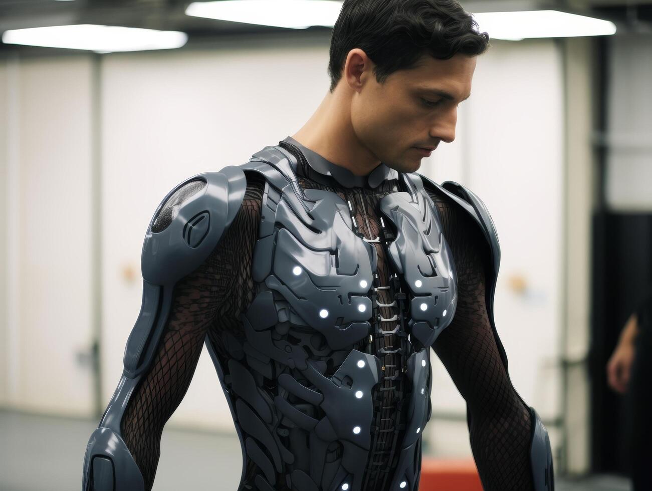 futuristic cyborg in high tech environment photo