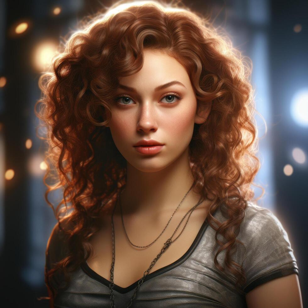 Glamorous woman with curly red hair photo