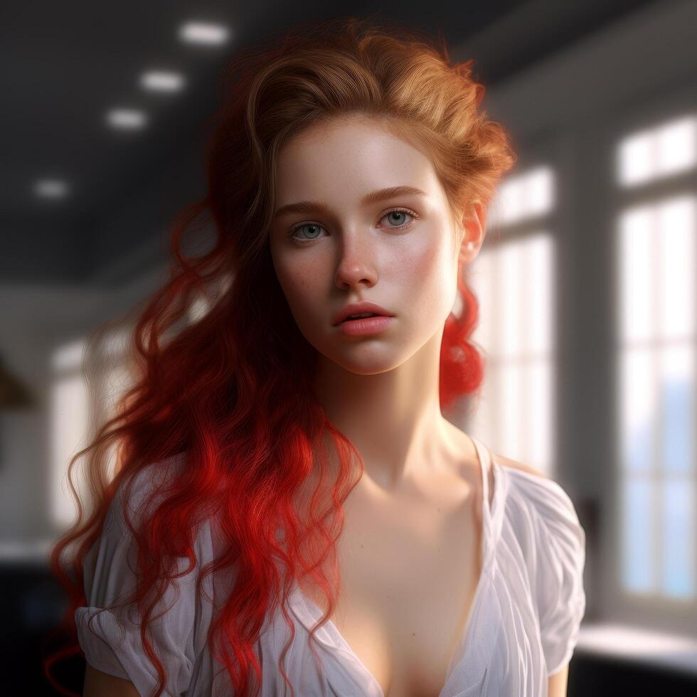 Alluring redhead with piercing gaze photo