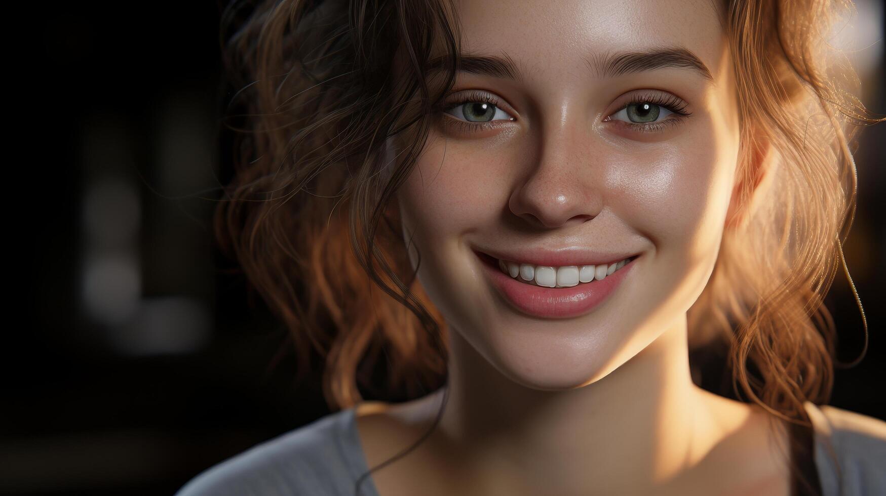 Smiling young woman with curly hair photo