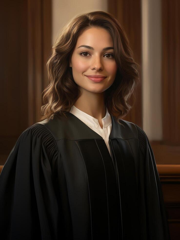 Confident young professional woman in legal robe photo