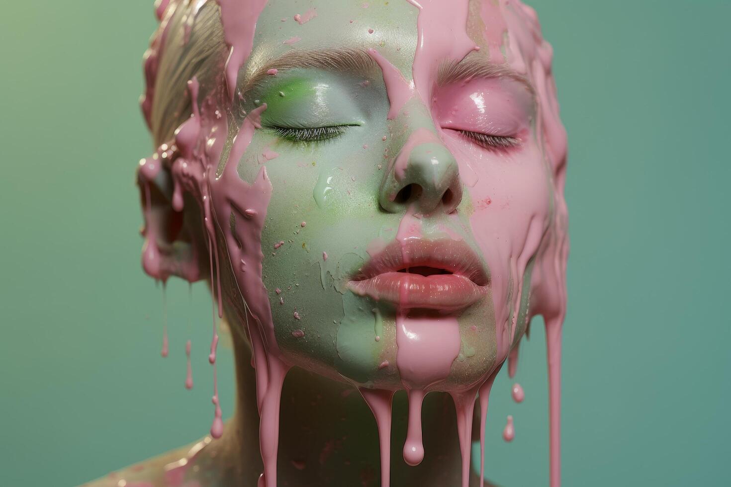 Surreal portrait of a woman with dripping paint photo