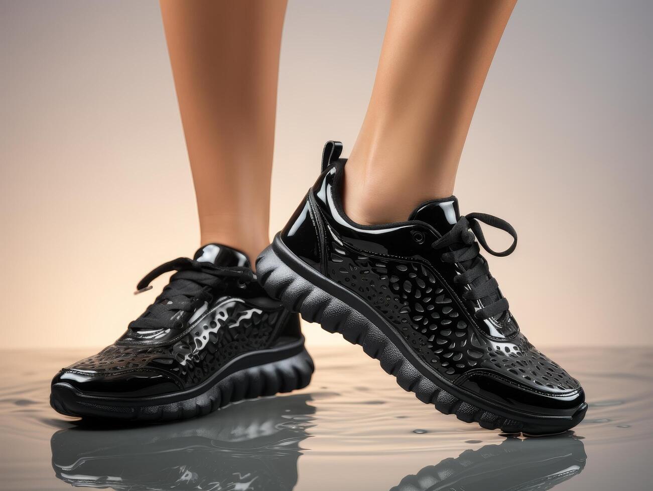 stylish black sneakers with unique perforated design photo