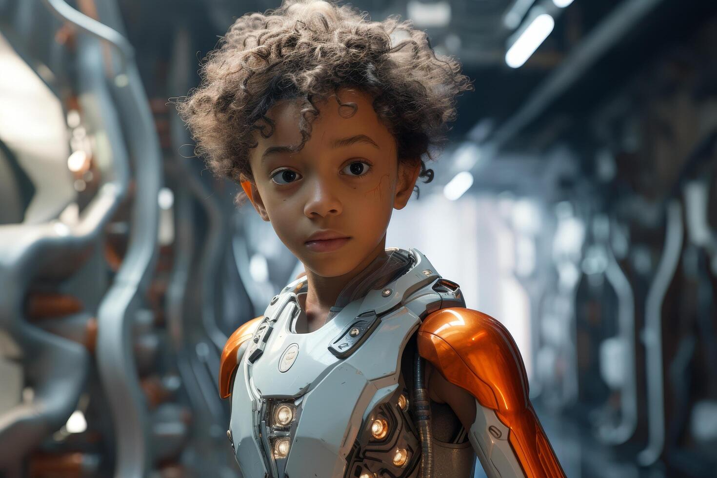 young futuristic astronaut exploring space photo