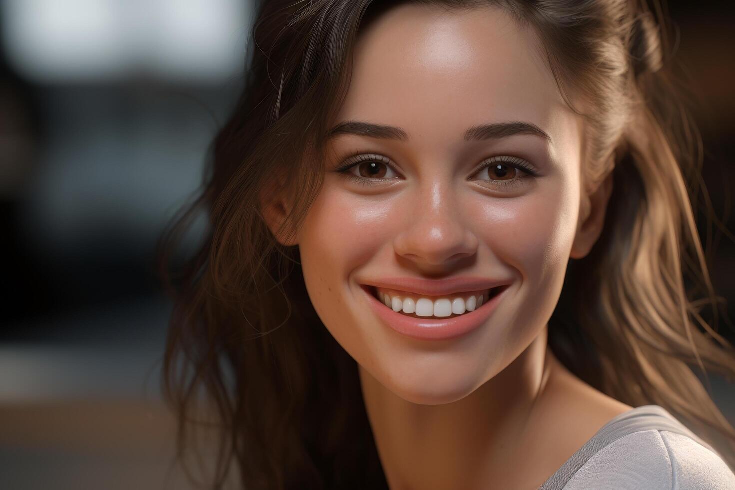 Smiling woman with brown hair photo