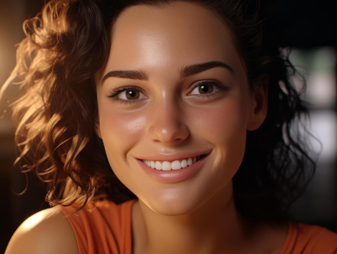 Smiling woman with curly hair photo