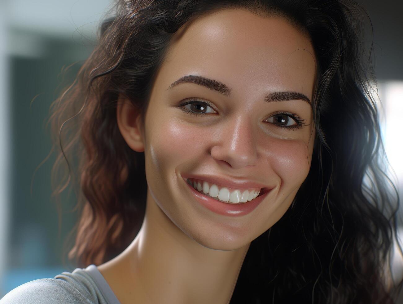 Smiling woman with curly hair photo