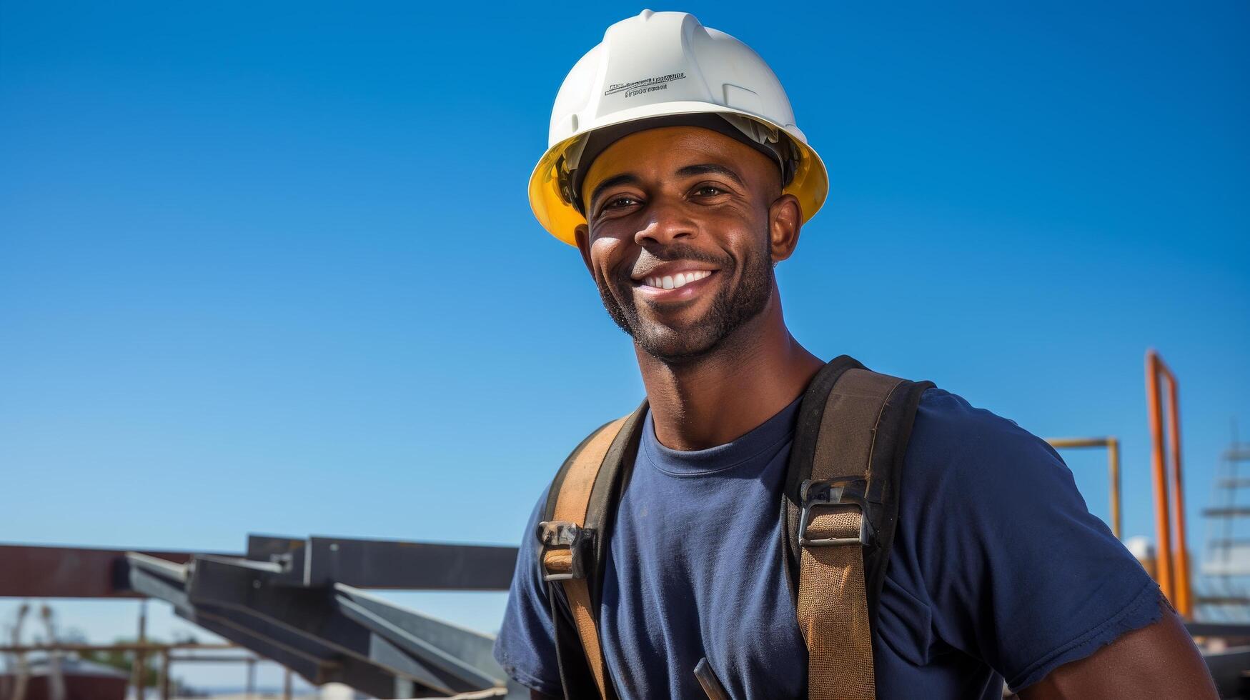 Smiling construction worker on job site photo