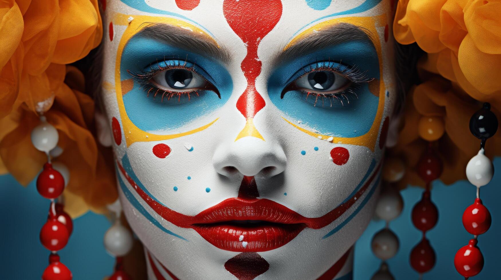Colorful face art with vibrant makeup photo