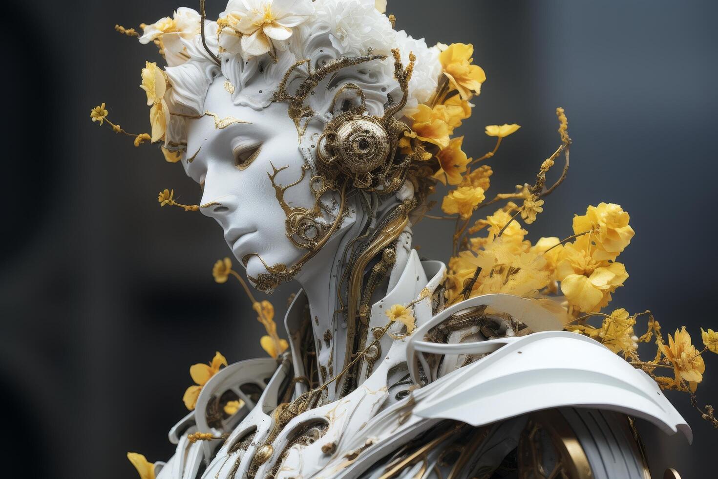 Surreal floral and mechanical portrait photo
