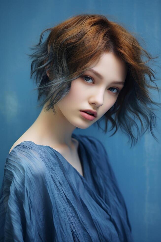 Captivating portrait of a woman with flowing hair photo