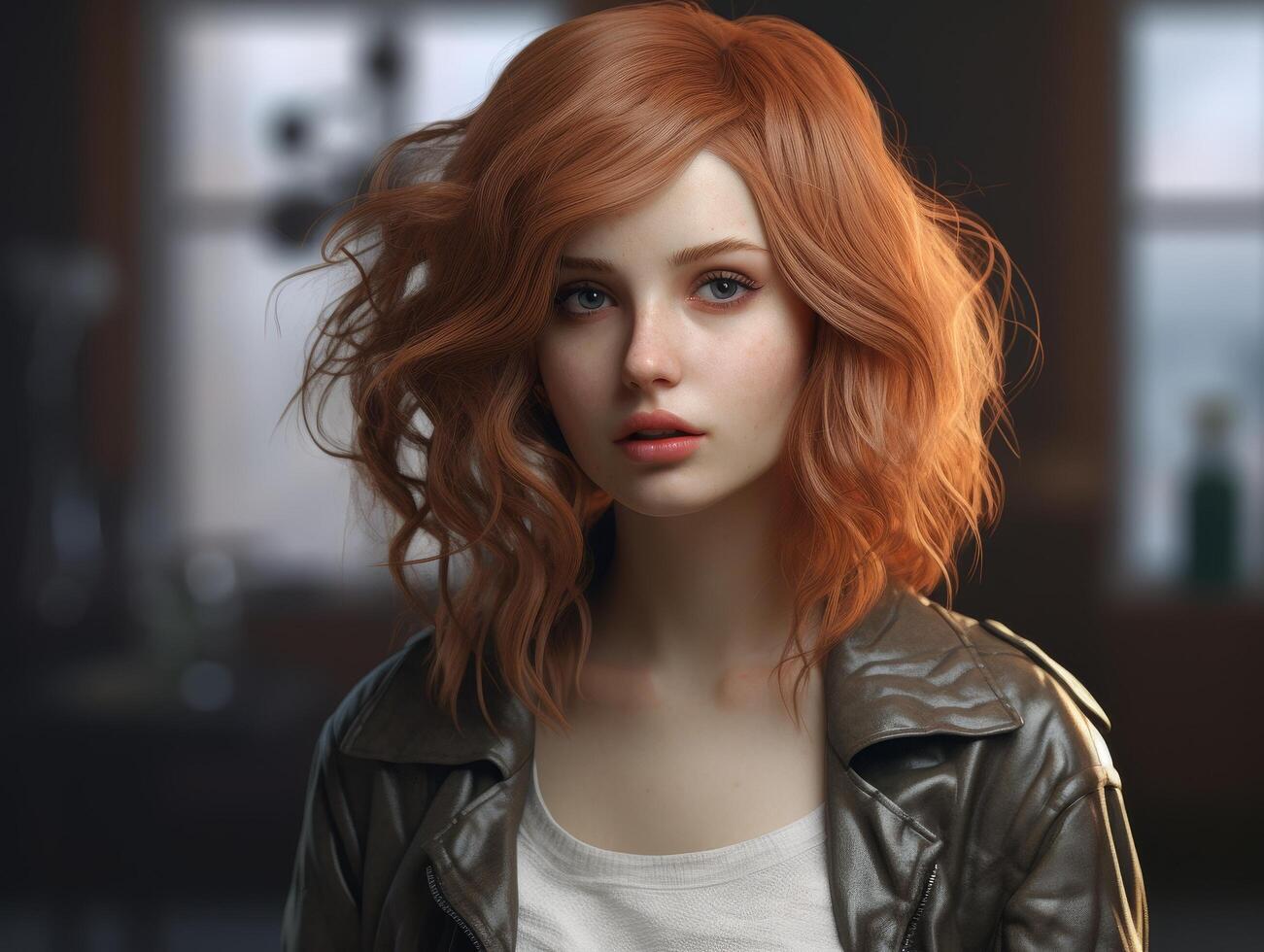 Striking redhead woman with curly hair photo