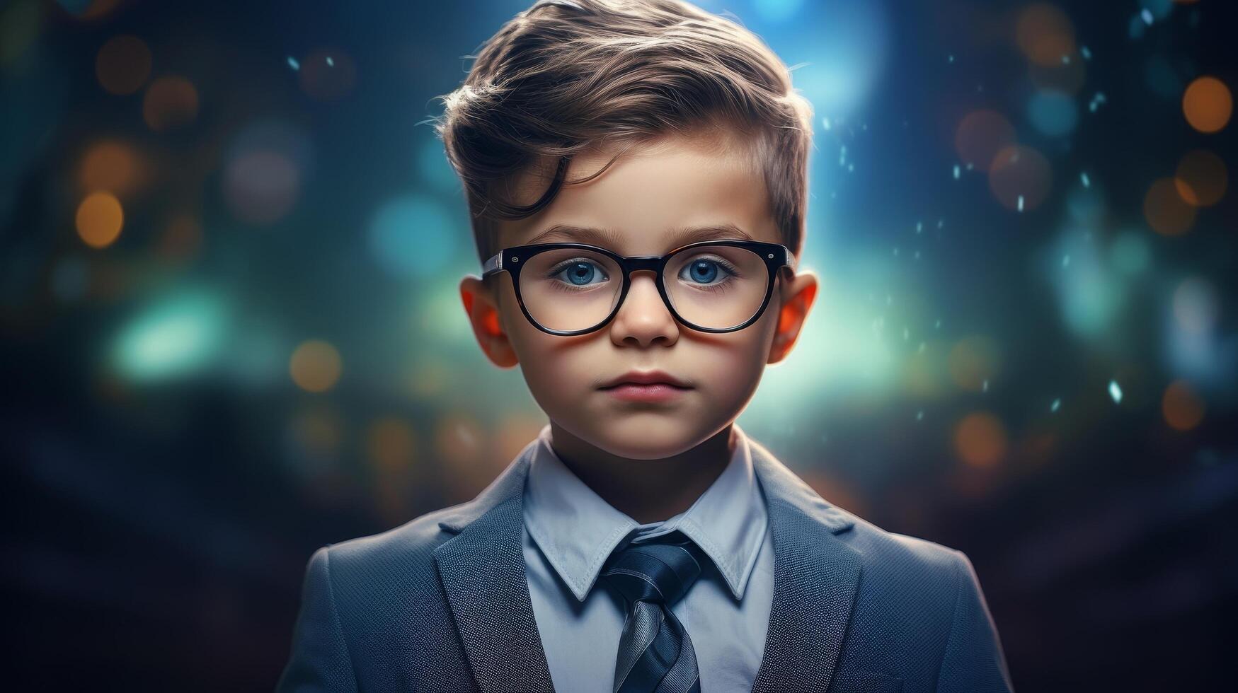 young boy in formal attire with serious expression photo
