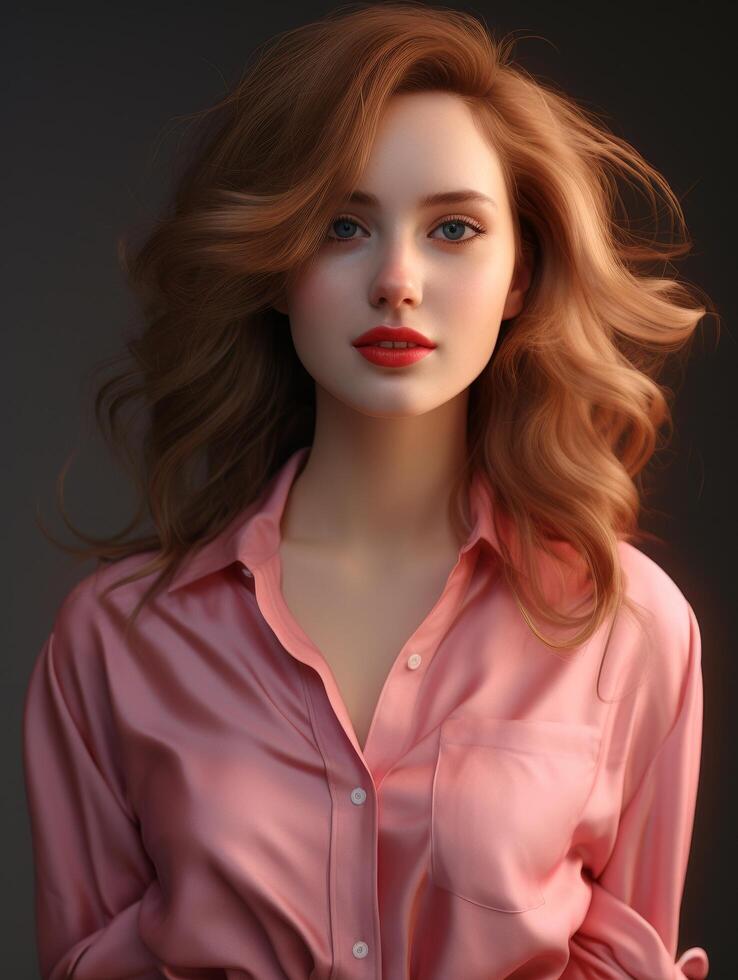 Captivating redhead with flowing hair and vibrant makeup photo