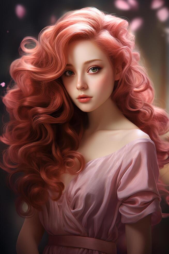 Captivating portrait of a woman with vibrant pink hair photo