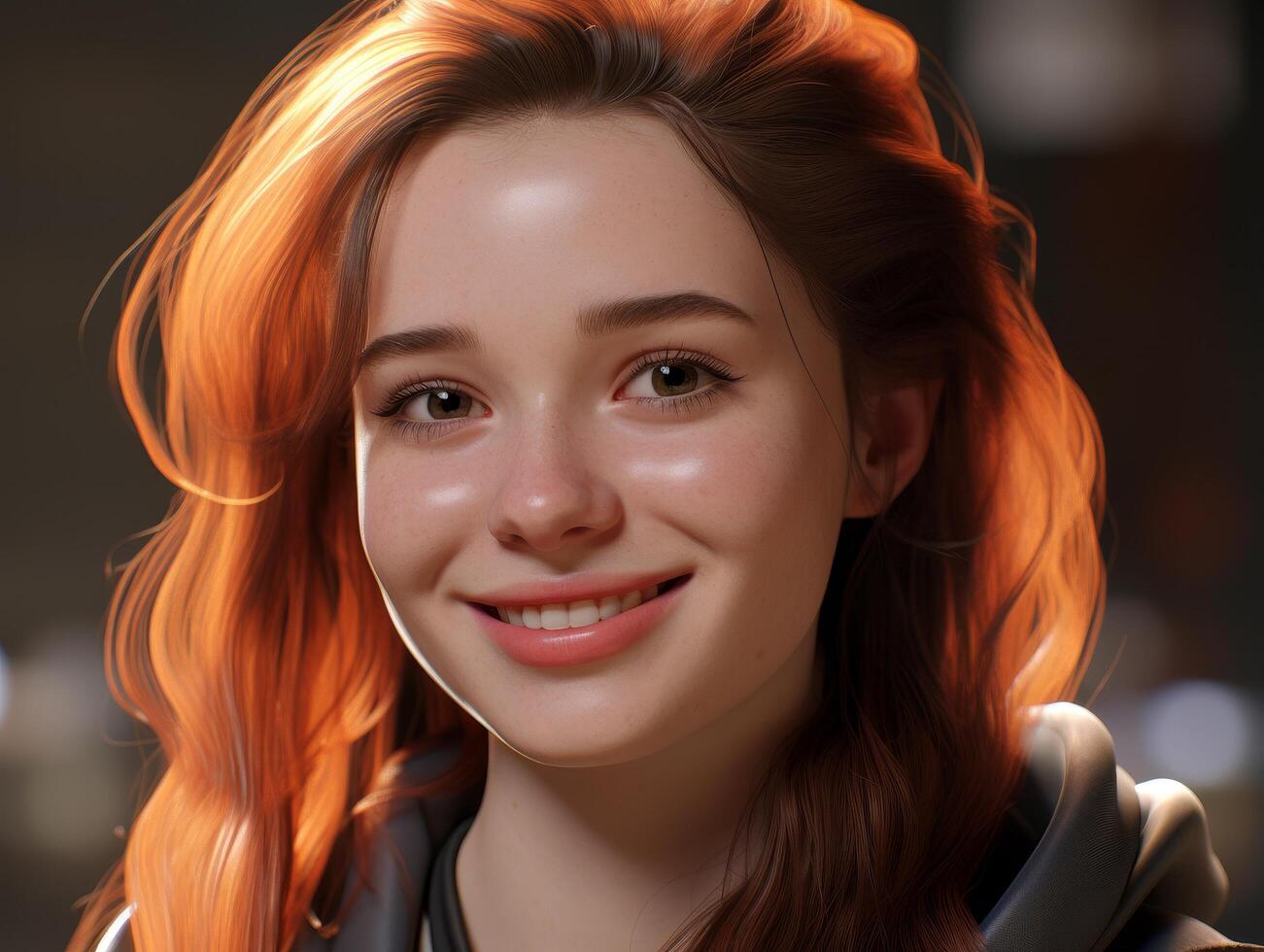 Smiling young woman with vibrant orange hair photo