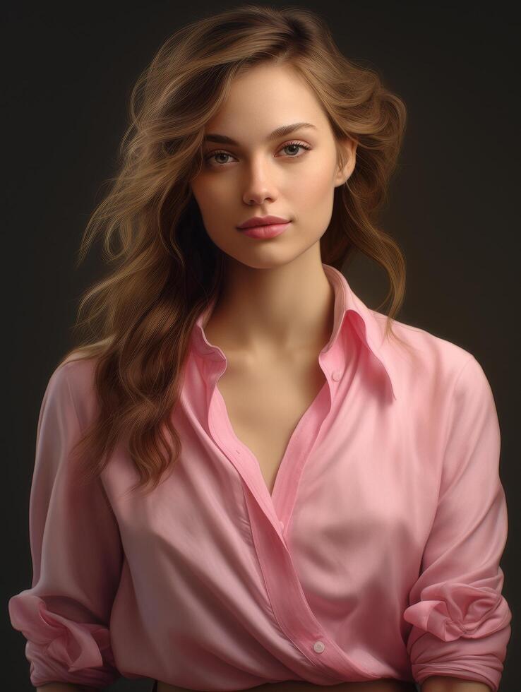 beautiful woman in pink blouse photo