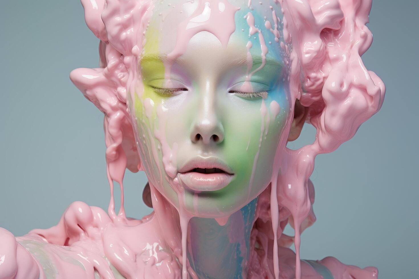 surreal portrait of a face covered in colorful paint photo