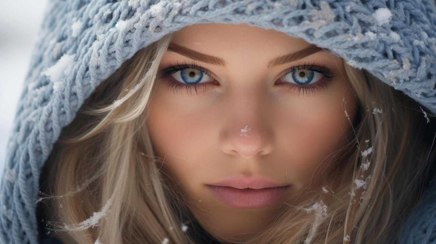 Captivating winter portrait of a young woman photo