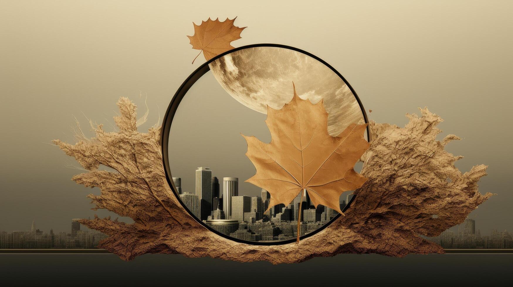 autumn cityscape in a circular frame photo