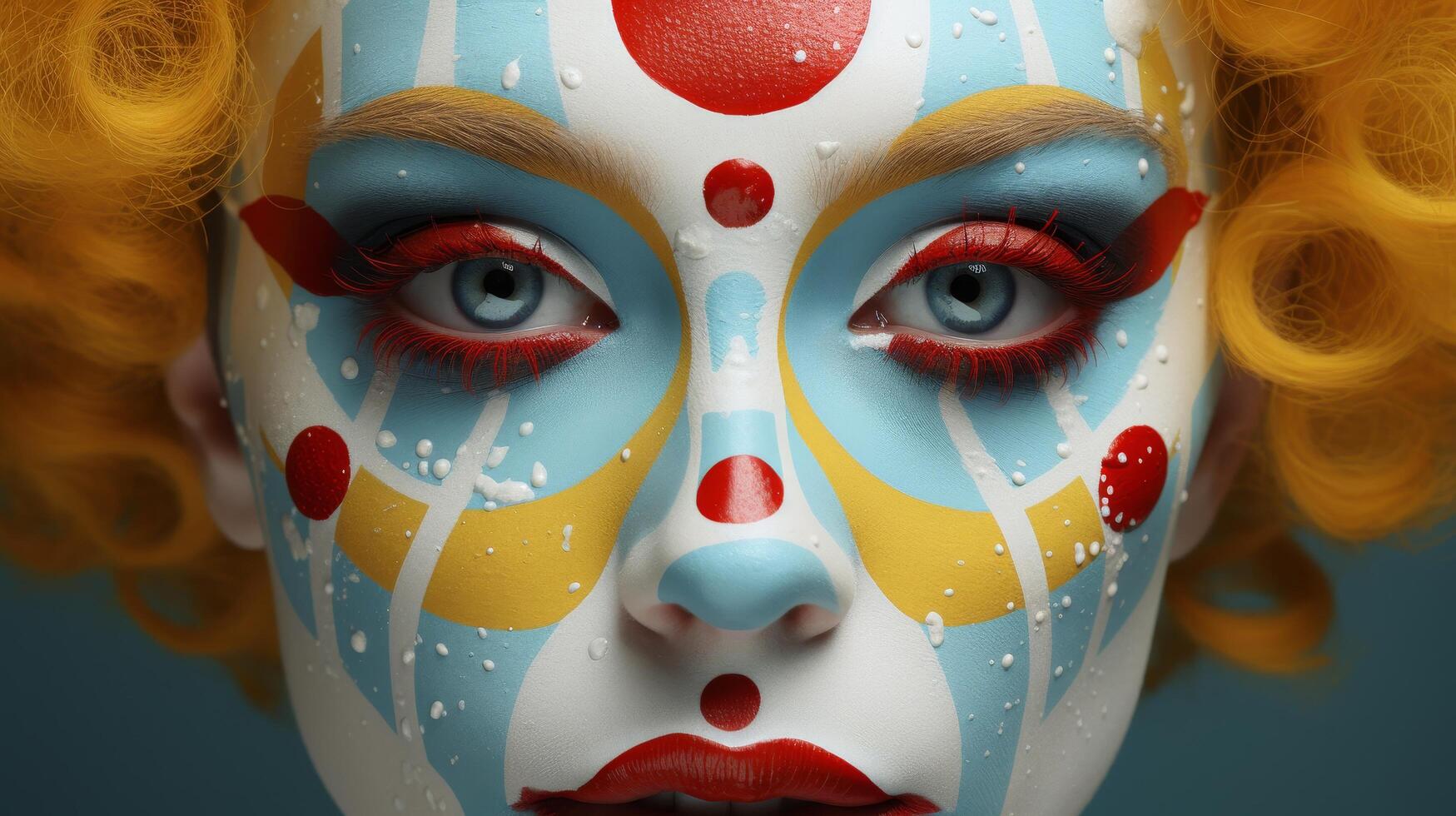 Colorful clown face with makeup photo