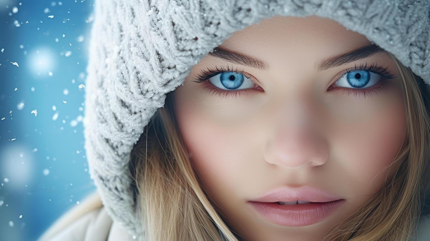Captivating winter portrait of a young woman photo