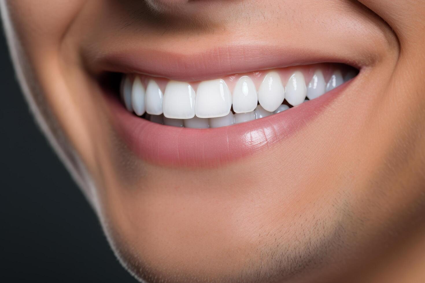 close up of a smiling mouth with perfect white teeth photo