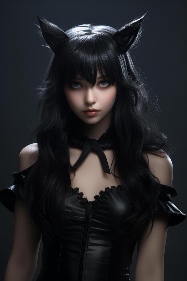 Mysterious woman with cat like features photo