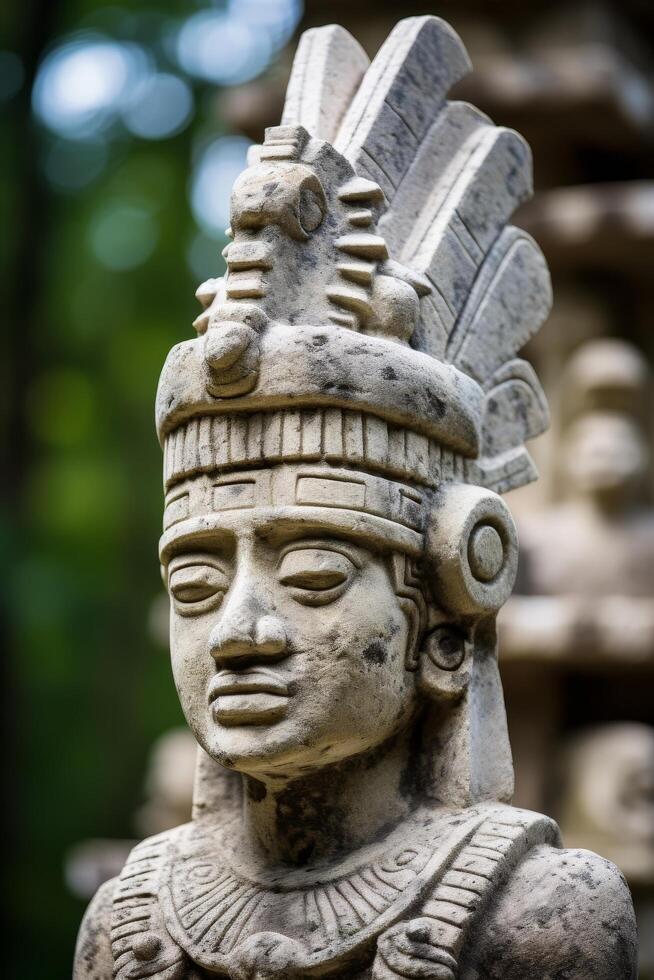ancient mayan or aztec stone carving statue photo
