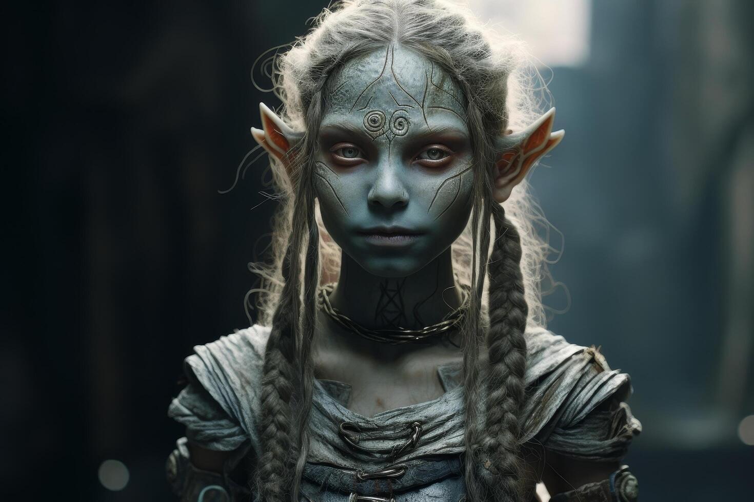 fantasy creature with horns and braids photo