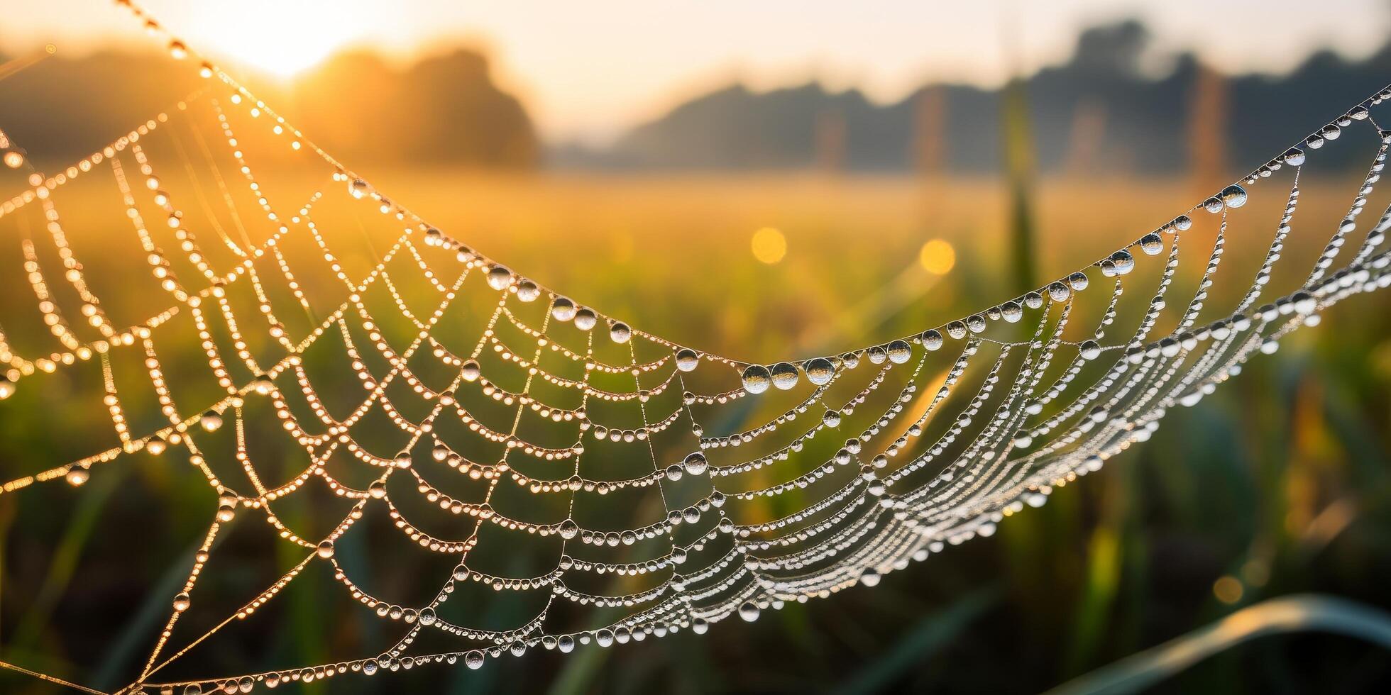 Sparkling spider web at sunset photo