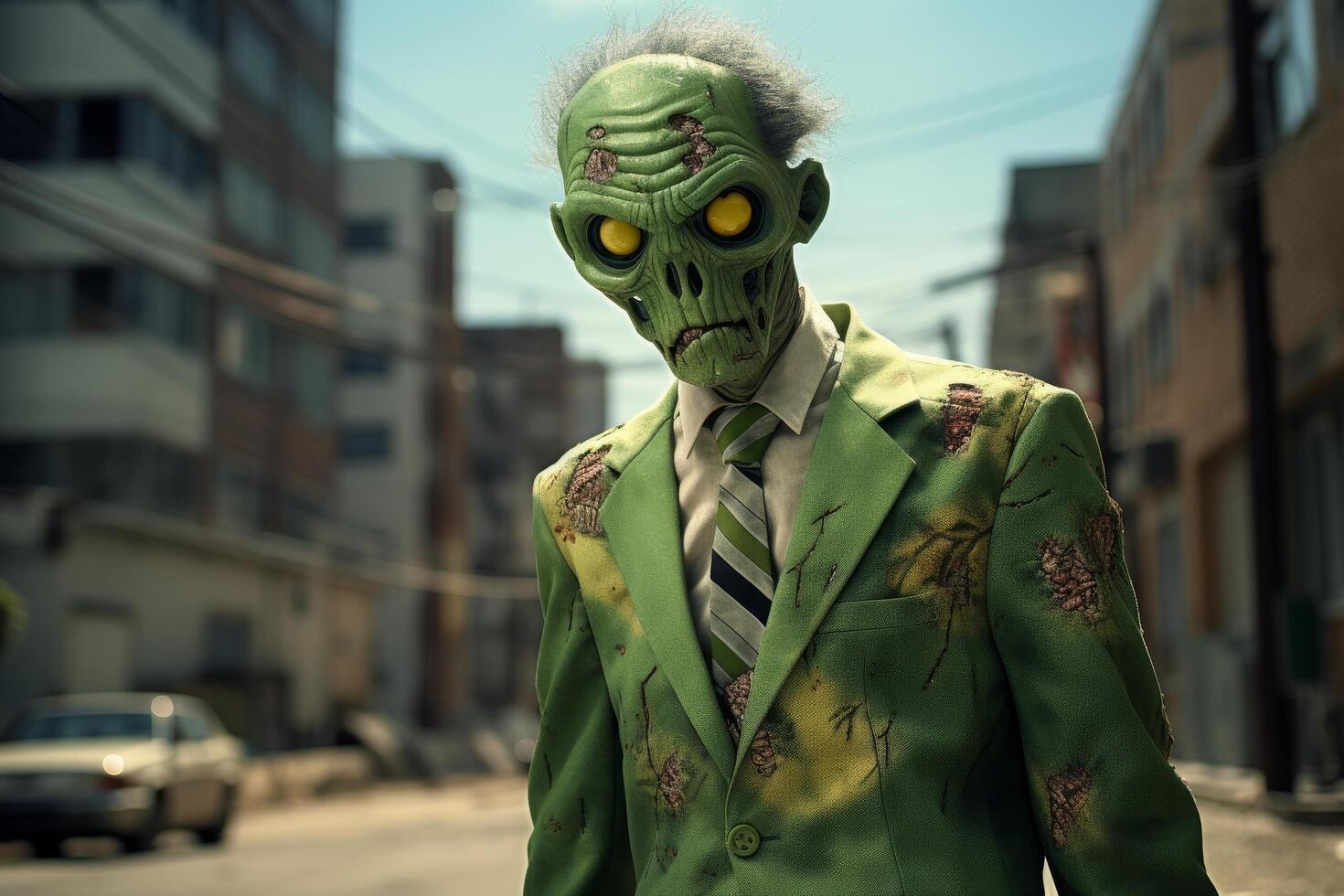 Zombie businessman in green suit and tie photo