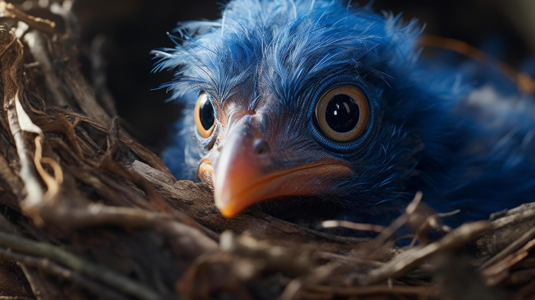 close up of a blue bird in a nest photo