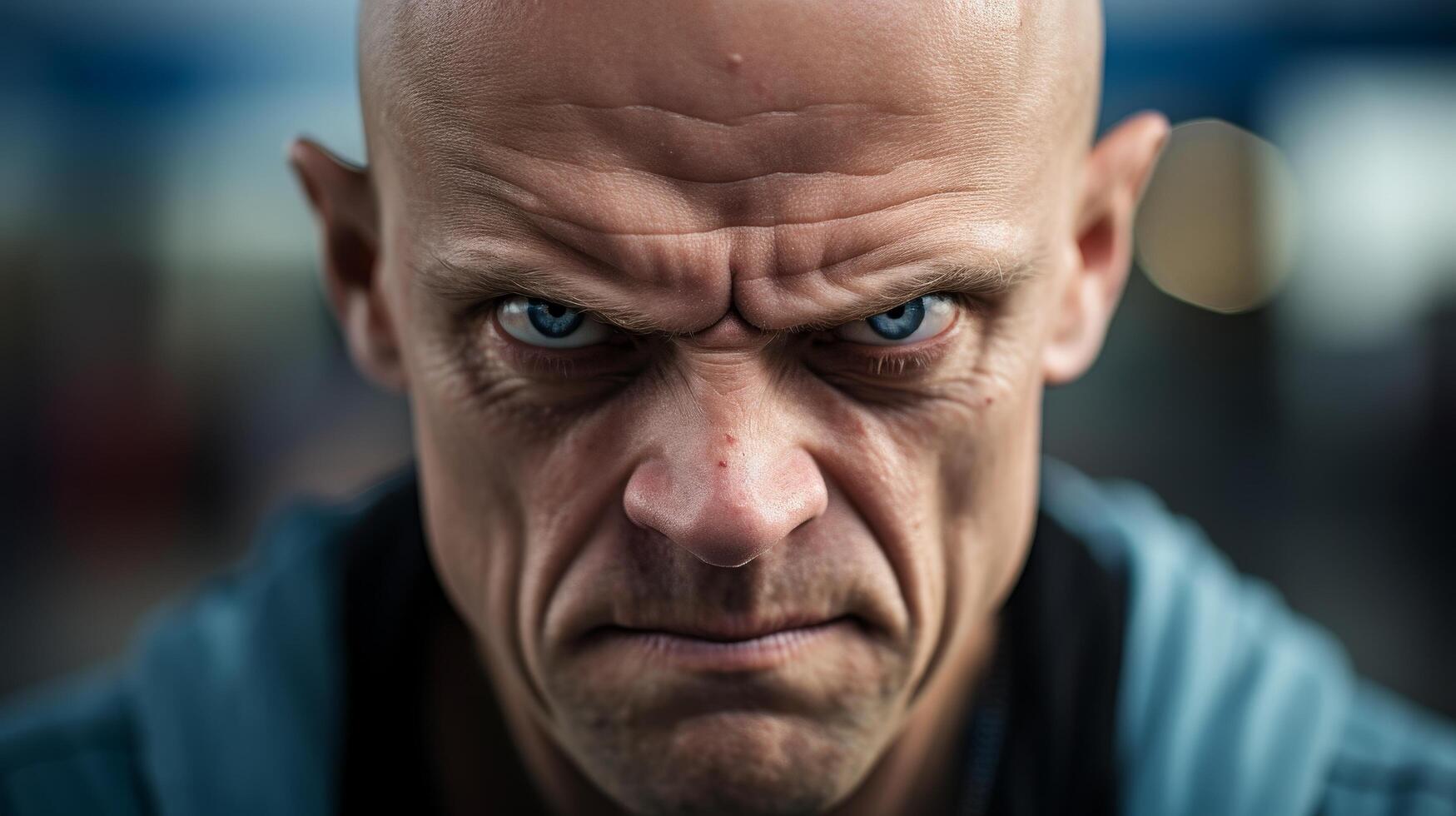 Intense Facial Expression of Angry Bald Man photo