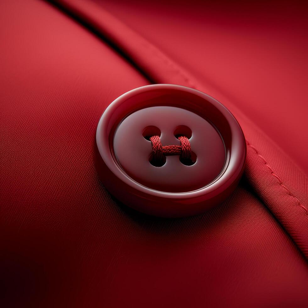 Red button with thread detail on red fabric photo