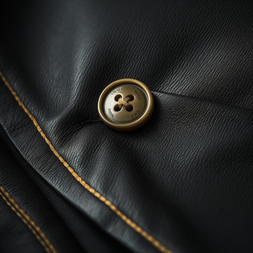 close up of a golden button on a dark fabric photo