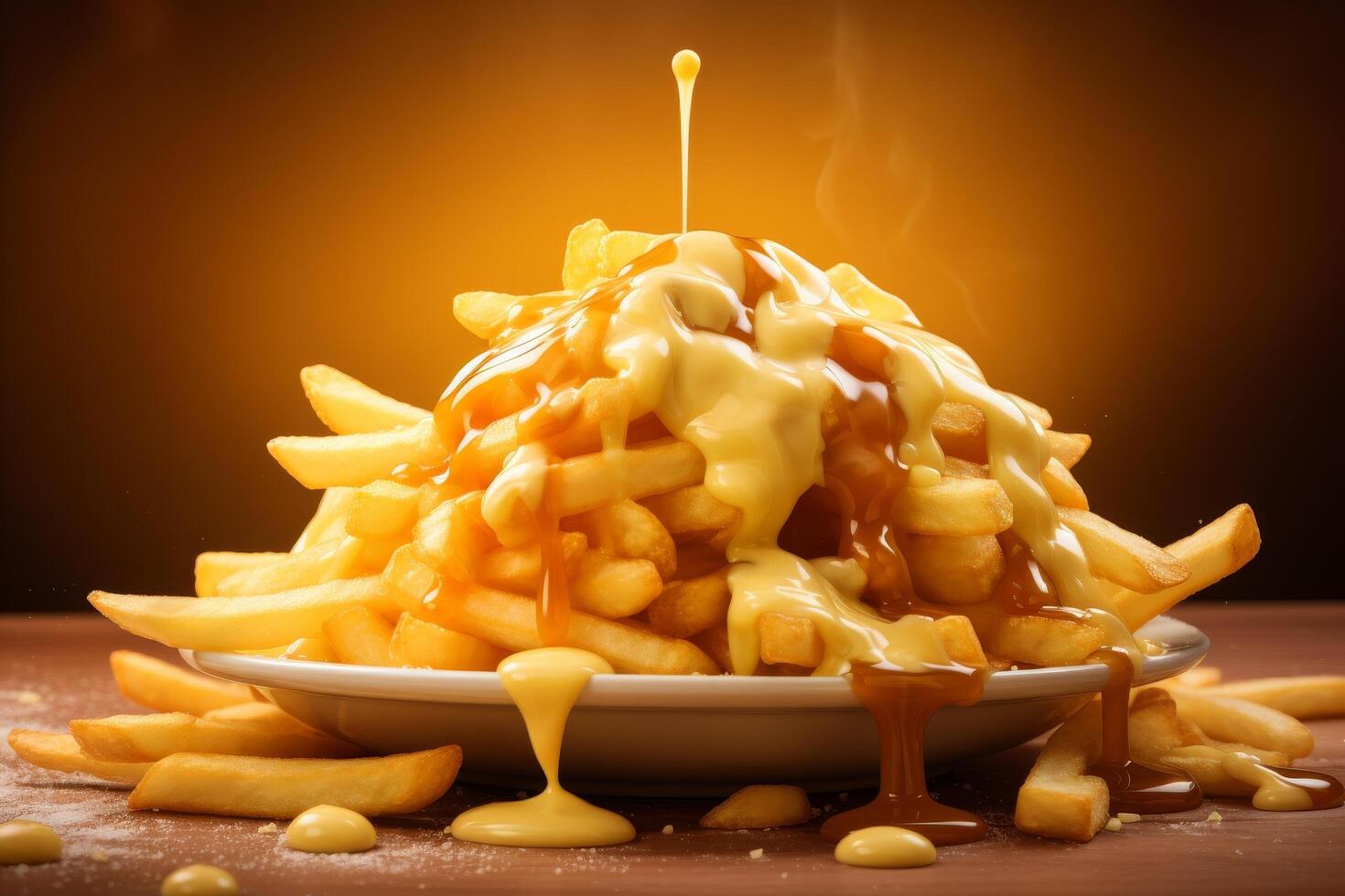 Delicious cheesy french fries photo
