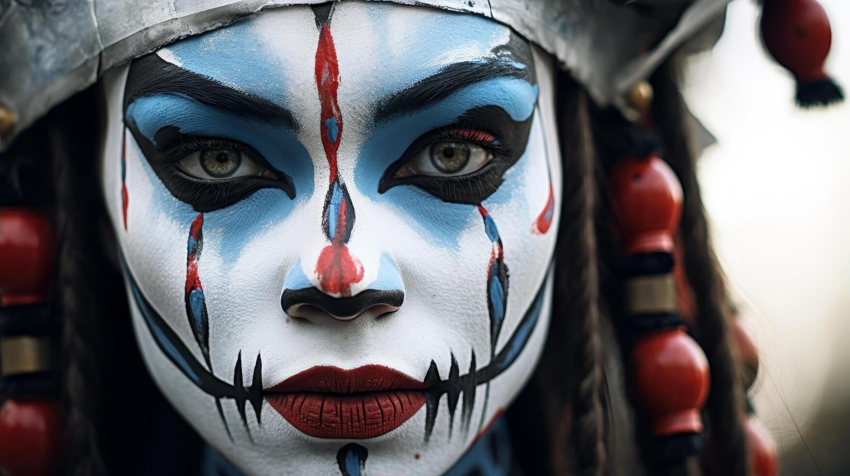 Dramatic face paint with intense expression photo