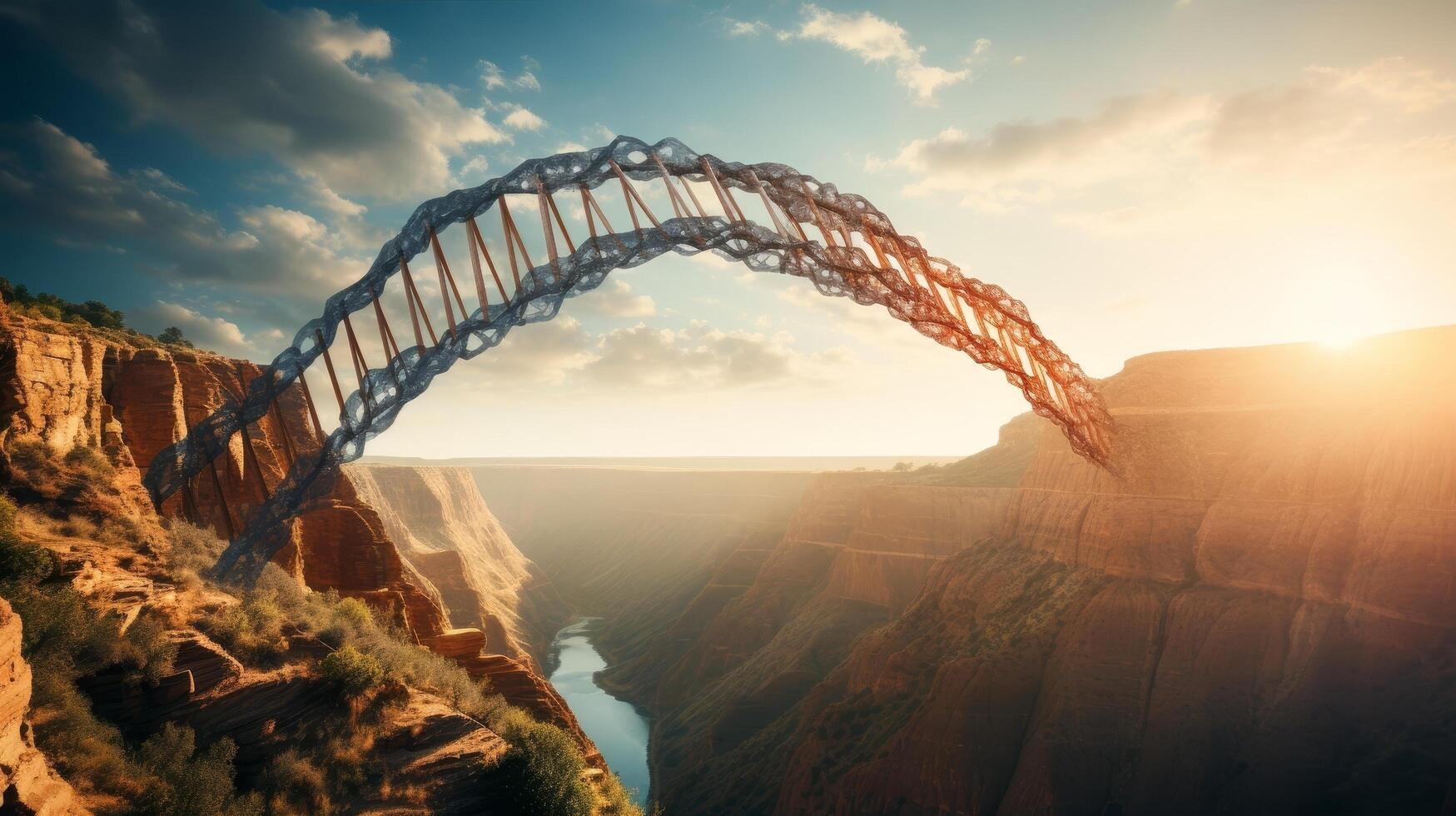 Dramatic arch bridge over canyon landscape photo