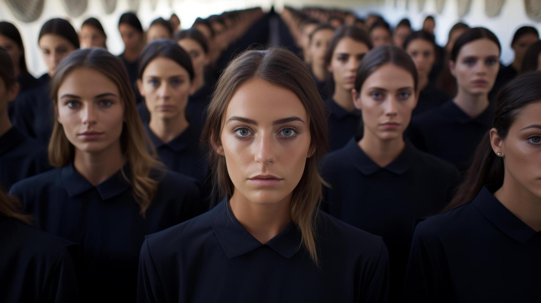 group of serious young women in black clothing photo