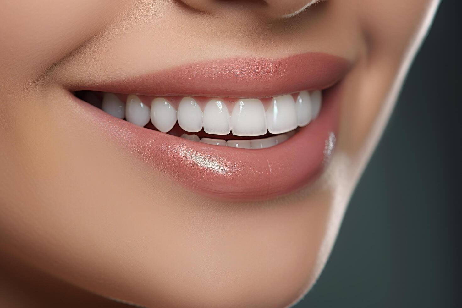 Close up of a womans smiling lips and teeth photo