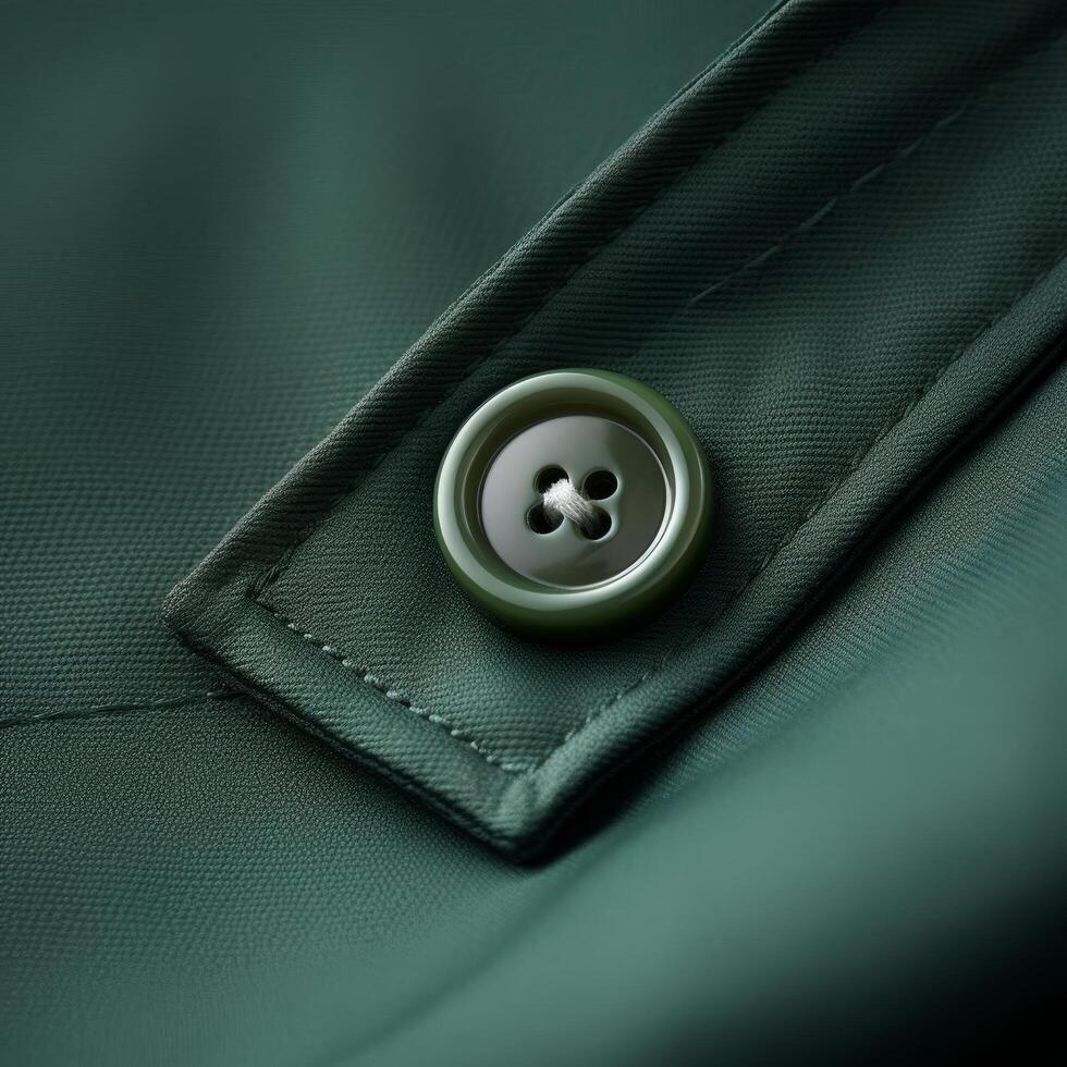 Close up of a green button on a fabric surface photo