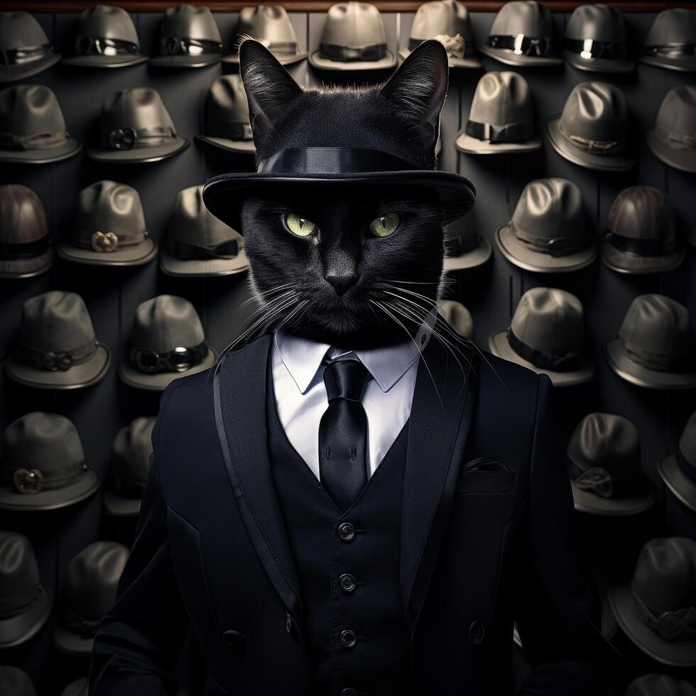 Mysterious black cat in formal attire photo