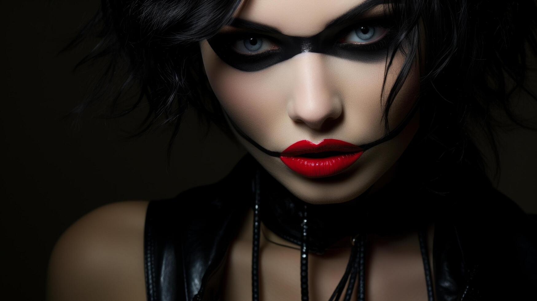 mysterious woman with dark makeup and red lips photo