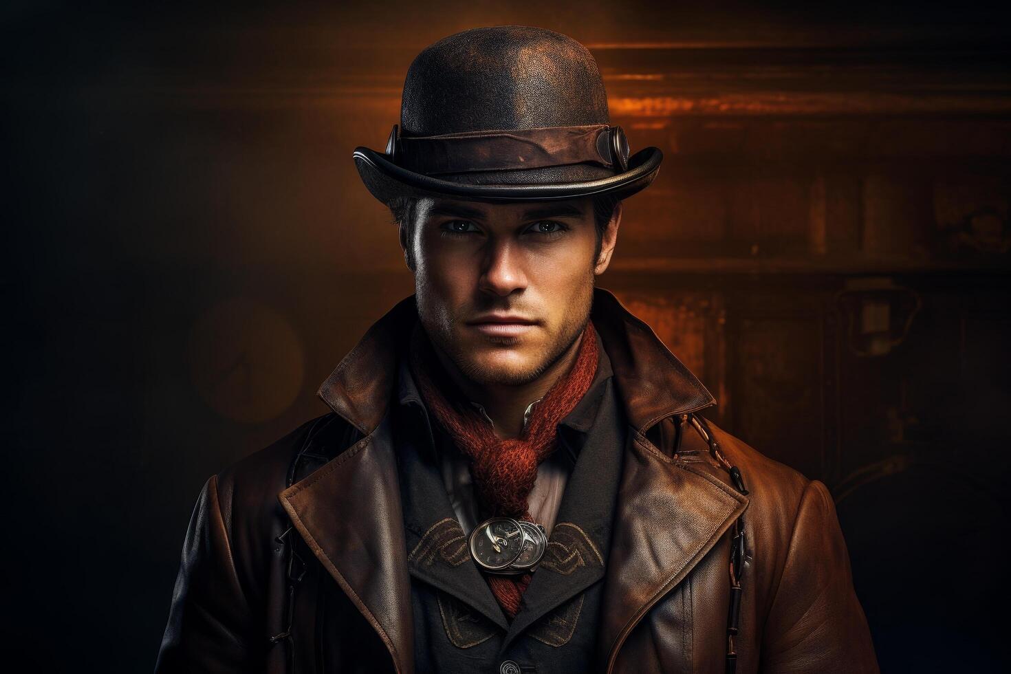 Mysterious man in dark attire with bowler hat photo