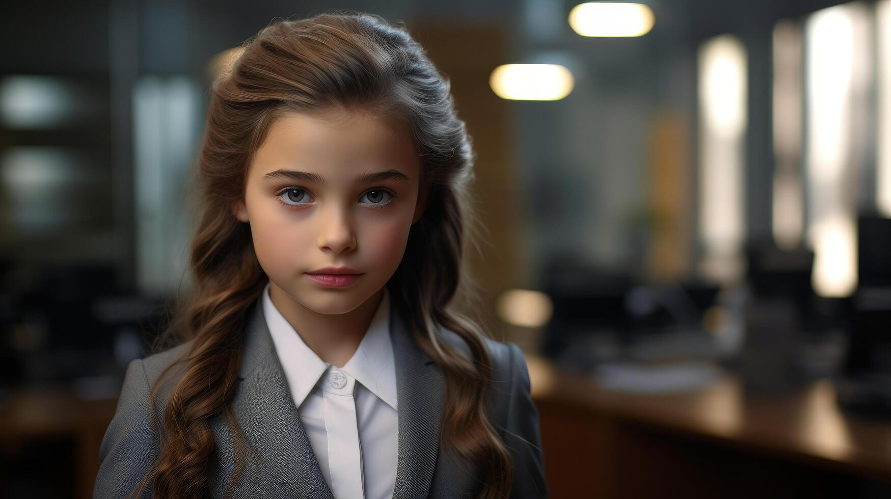 Serious young girl in business attire photo