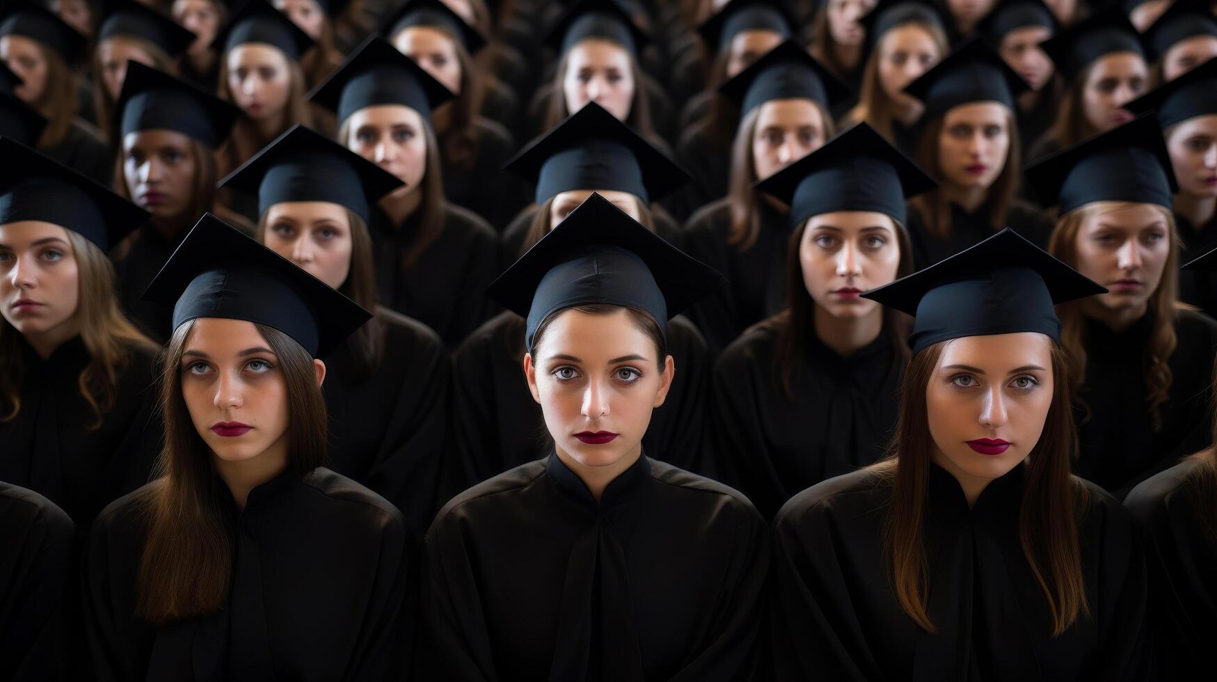 group of students in graduation gowns and caps photo